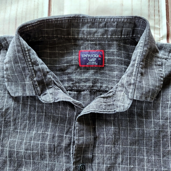 UNTUCKit "Chauvin" Slim Fit Long Sleeve Button Down Plaid Gray | Men's Size XL - Picture 4 of 8